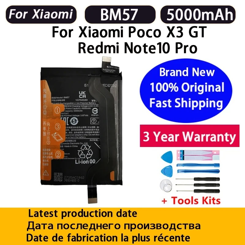 100% Fast Shipping NEW 5000mAh Battery BM57 For Xiaomi Poco X3 GT Redmi Note10 Pro Phone Batteries Bateria Batterij+Tools