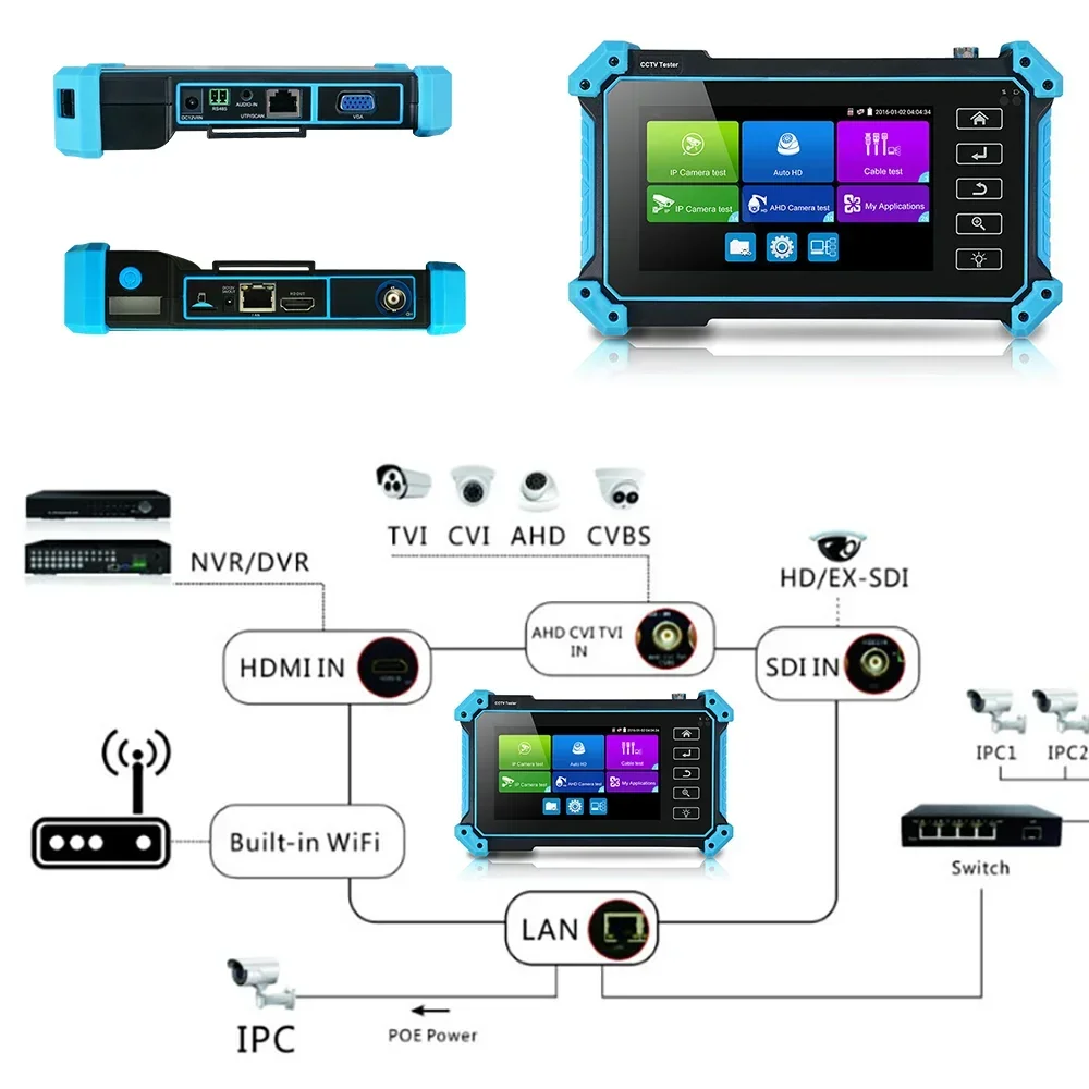 CCTV IP Video Camera Test IPC-5200C 4K IPC Camera 8MP AHD CVI TVI CCTV Camera strumento di Test VGA HDMI Cable Tracer Test PoE