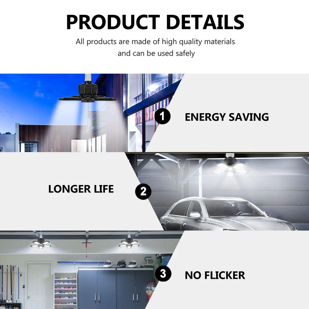 

1pcs 80W 8000Lm Led Garage Light Foldable Ceiling Lamp 5 Panels Adjustable Lighting Deformation Lamp Flooding