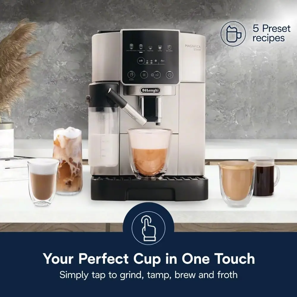 De'Longhi Magnifica Start Espresso & Coffee Machine with Automatic Milk Frother, One Touch Latte,Built-in Grinder, ECAM22080SB