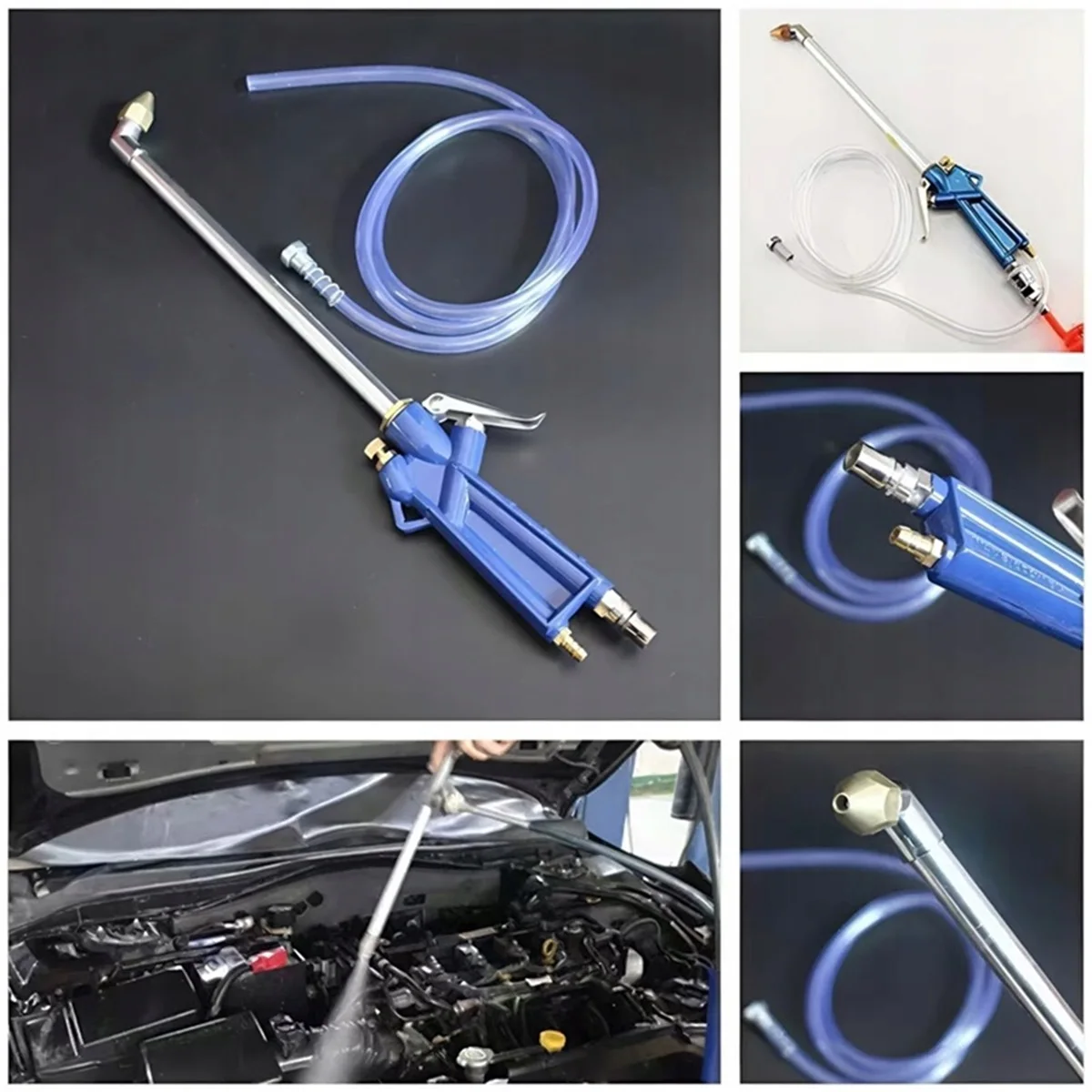 4-8 Bar Engine Cleaning Gun with Kevlar Hose LED Pressure Anti-Clog Feature Flex Nozzle for Car Engine Degreaser Water Air Combo