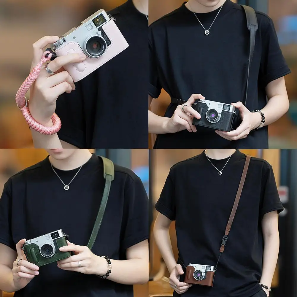 For Fujifilm X-Half Handgrip Protector; X-Half Camera Handmade Shoulder Skin Cover Belt Leather Strap Case Genuine E7Z8