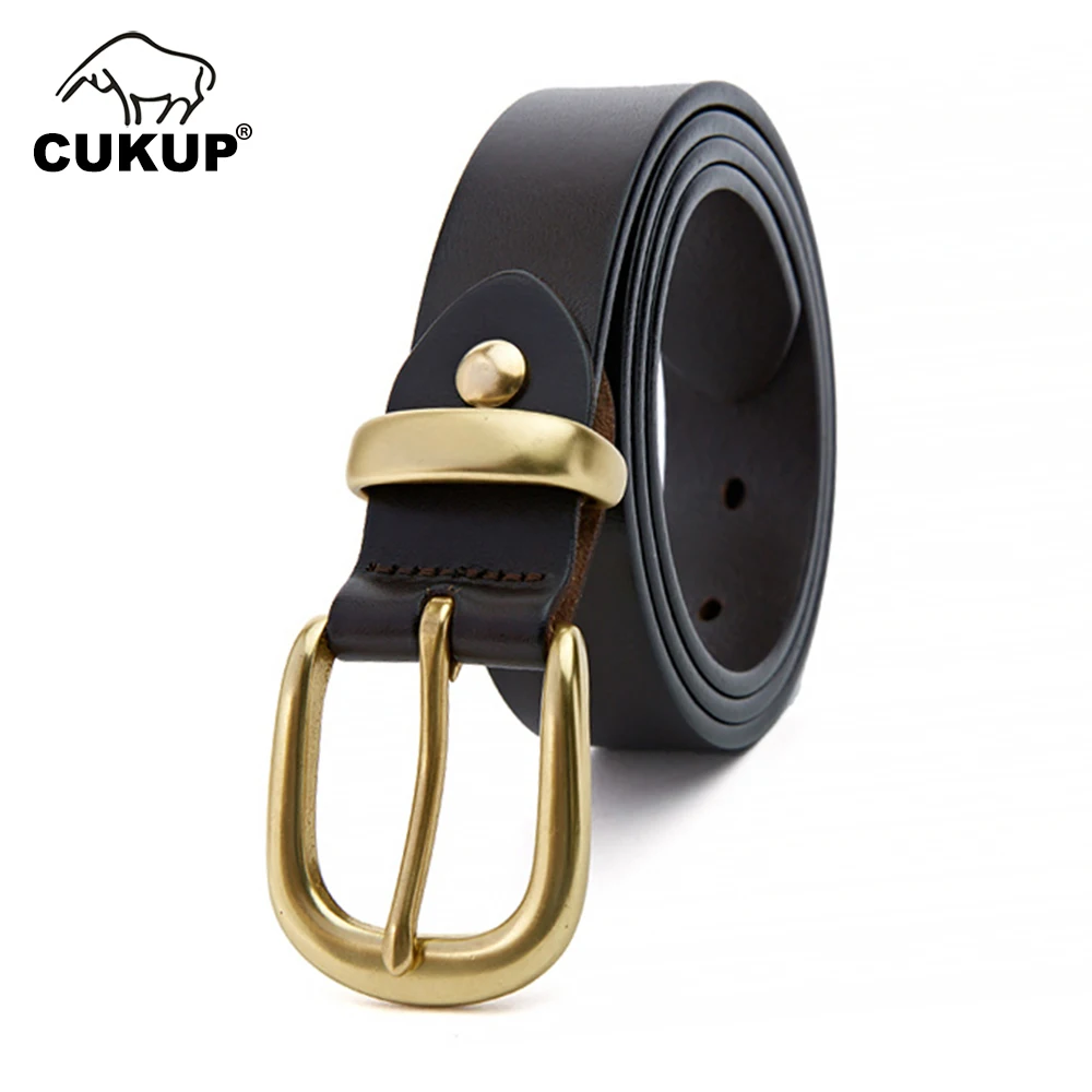 

CUKUP 2023 New Ladies Quality Cow Cowhide Leather Belt Pin Buckle 2.8cm Wide Dresses Belts for Women Jeans Accessories CK10410