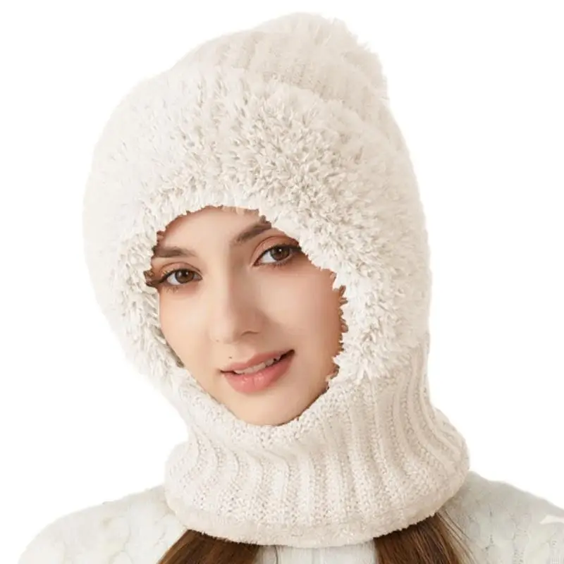 39BD Gestrickte Wintermütze für Damen, warme Pullover-Mütze, Outdoor-Unisex-Mütze, Halswärmer für Outdoor-Aktivitäten – Detail 3