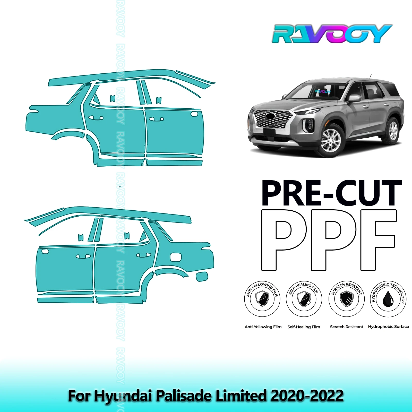 

For Hyundai Palisade Limited 2020-2022 8.5mil Clear Matte Pre-Cut PPF Door & A/B Pillar Kit TPU Paint Protection Film Set