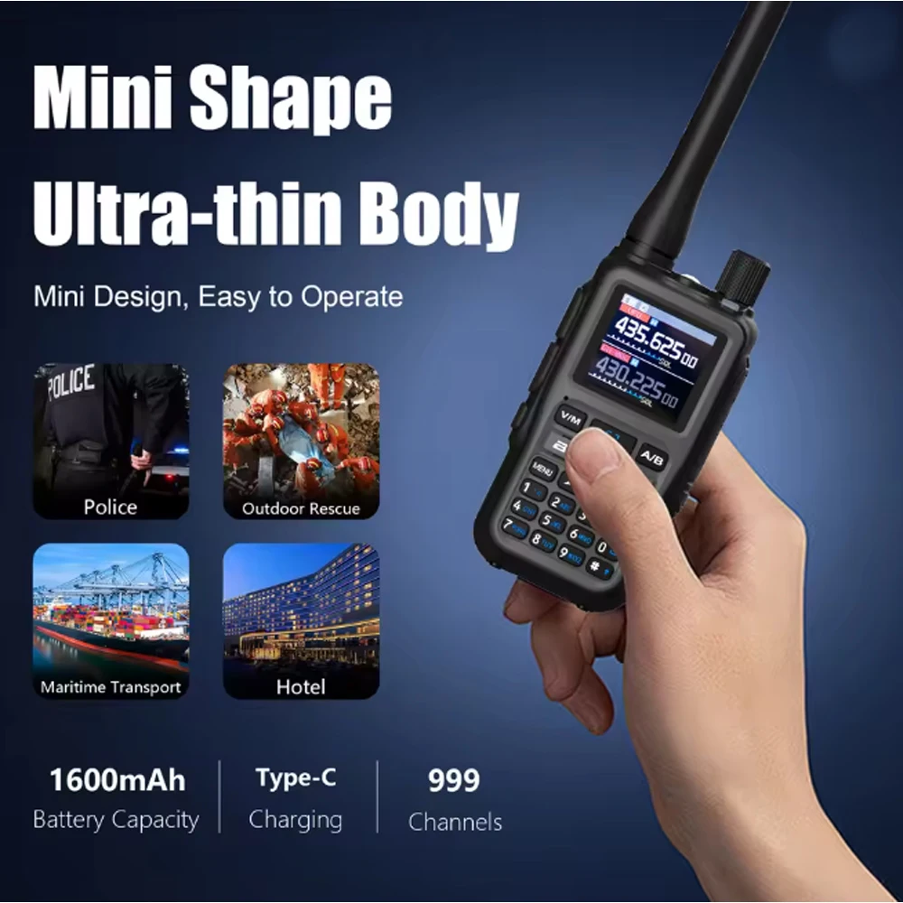 New Black Baofeng UV-5R Mini Dual Band Dual PTT Walkie Talkie 5RMINI Air Band RX 5W Compact VOX FM Amateur Radio Type-C Charger