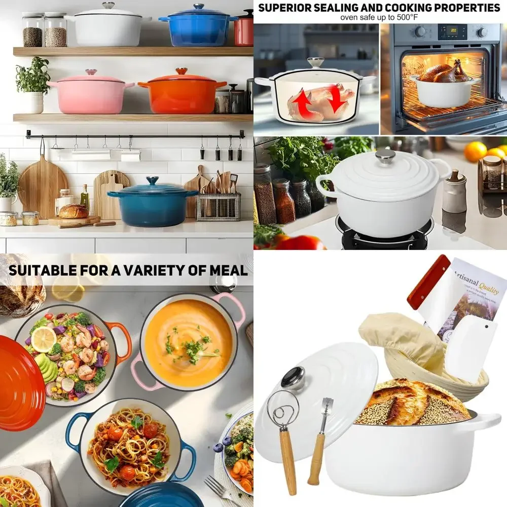 

Enameled Cast Iron Bread Oven with Proofing Basket - Heavy-Duty Cookware for Baking, Braising, and Roasting (White)