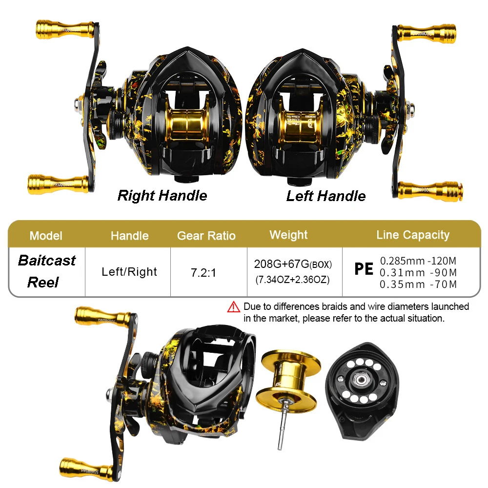 YUCONG Baitcasting Fishing Reel 8kg Drag  Standard Coil Casting Reel Magnetic Brake System 7.2:1 High Speed Fishing Wheel Pesca