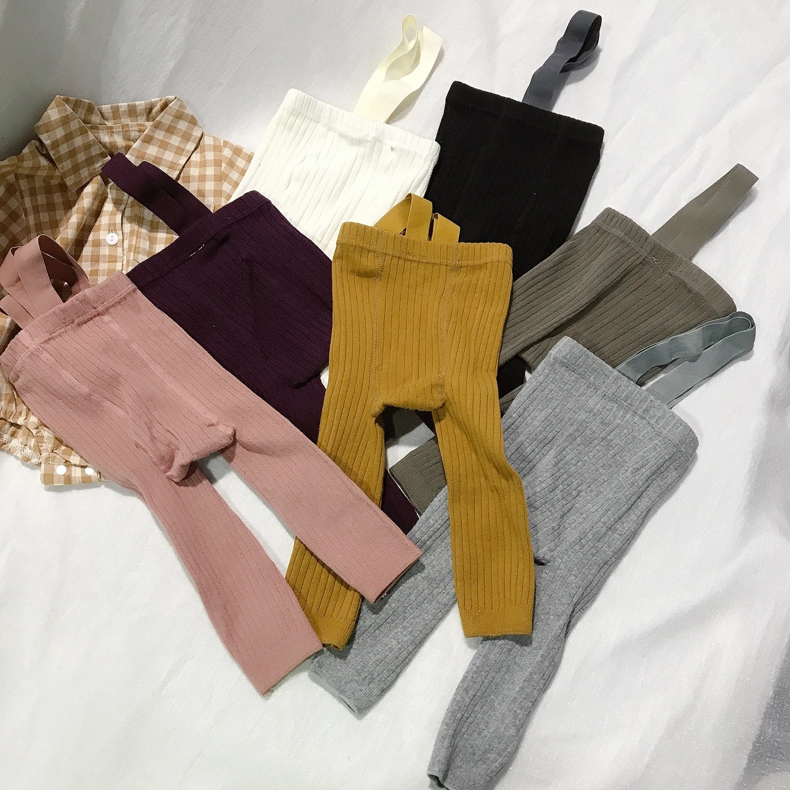 0-4Y Toddler Girls Boys Strap Pants Infant Baby Solid Color Knitted Ribbed Leggings Autumn Winter Warm Trousers