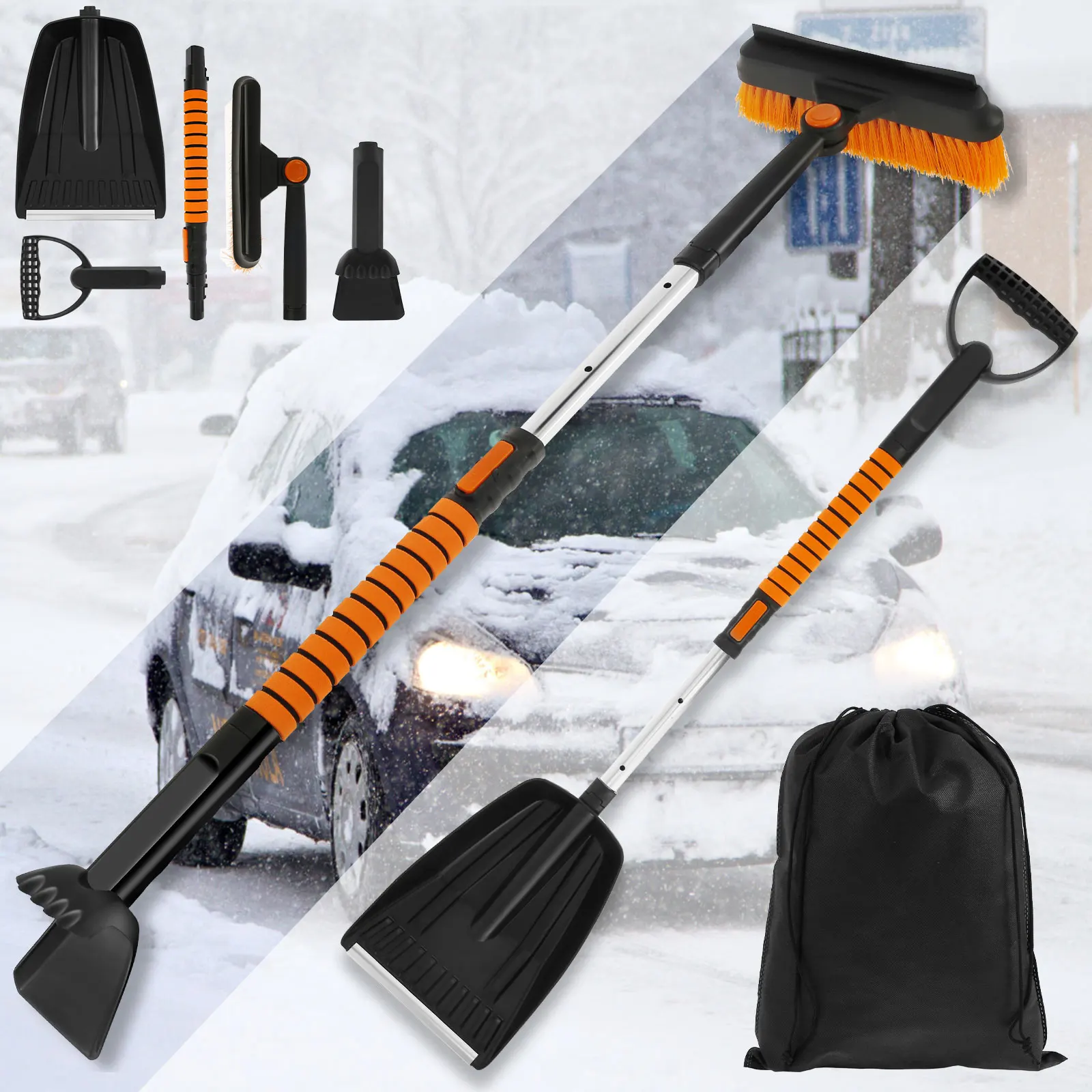 

Snow Brush and Scraper Retractable Windshield Snow Brush Kit with 360° Rotatable Brush Head Removable Car Cleaning Brush Cold