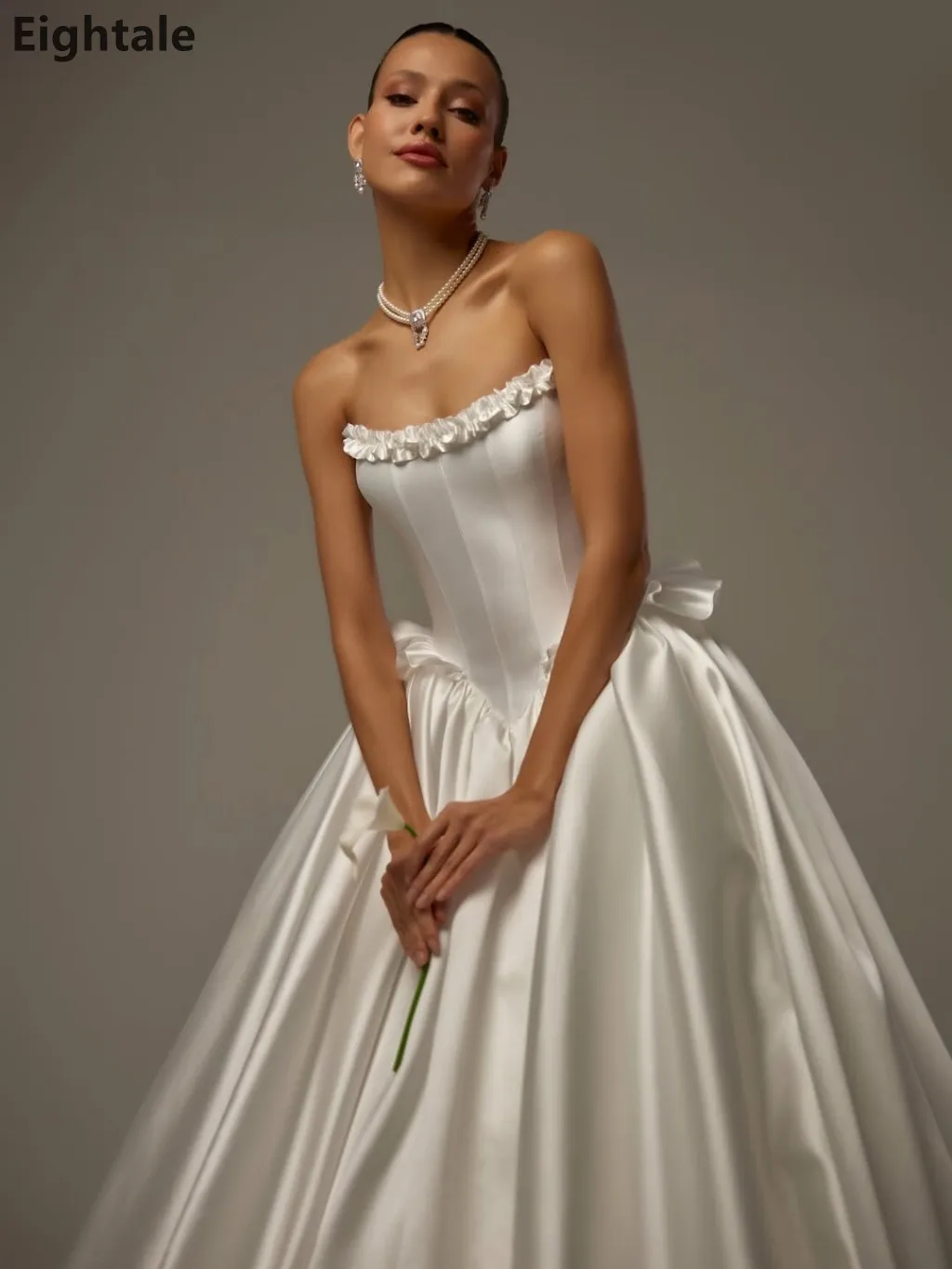 

Eightale 2025 Luxury A Line Ivory Strapless Wedding Dresses 2025 Bridal Gowns Satin Robe De Mariage Customized