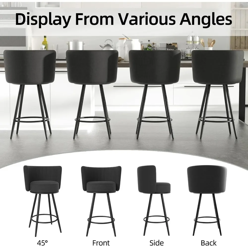 Bar Stools Set of 4, 27" Tufted Modern Counter Height Bar stools, Upholstered Barstools with Back & Footrest Metal Legs