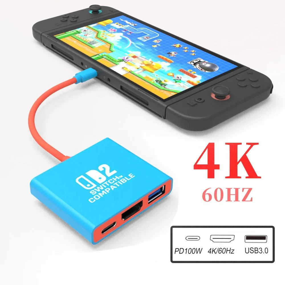 3 In 1 USB C HUB Type C to HDTV 4K with PD 100W Fast Charging USB 3.0 Docking Station for Switch MacBook Laptop Computer Phone