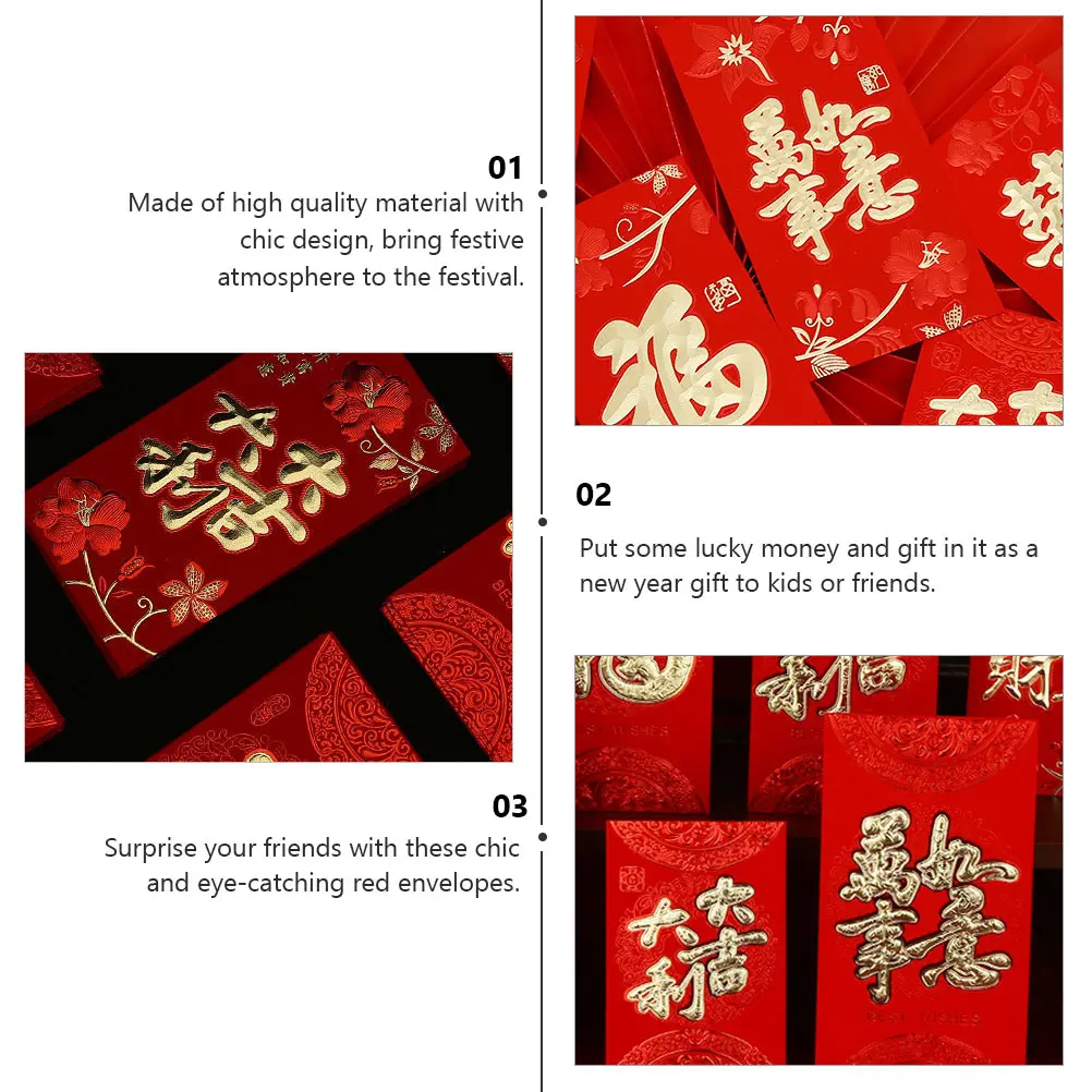 

20 Pcs Red Envelope New Year Money Chinese Style Eye-catching Pattern Paper