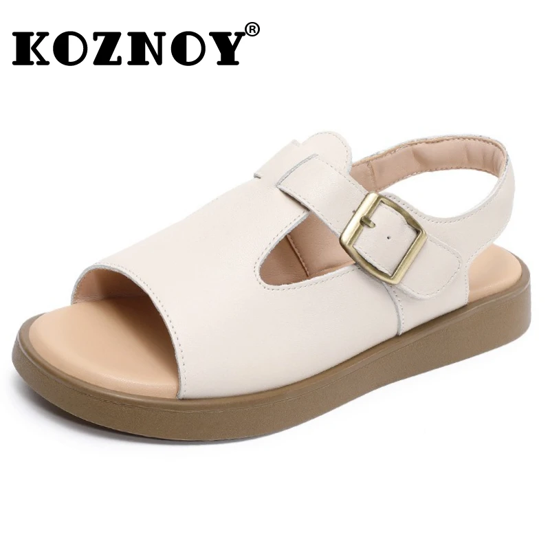 

Koznoy/женские сандалии из коровьей кожи 2,5 см, тапочки, туфли Мэри Джейн, роскошные туфли на плоской подошве с открытым носком на крючках, летняя платформа на танкетке