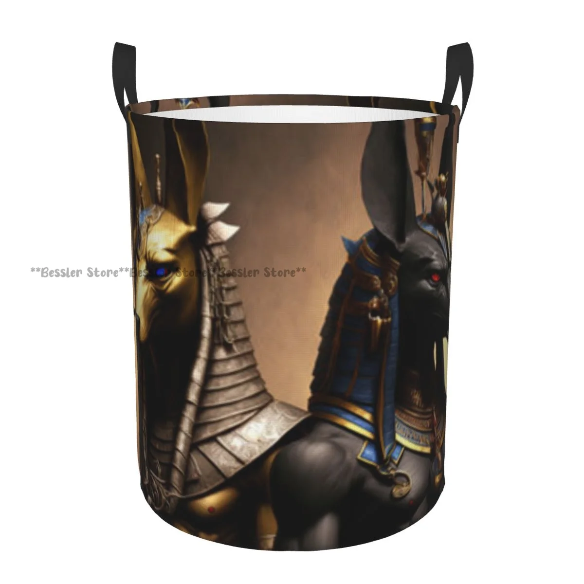 Folding Laundry Basket Egyptian Gods Anubis Horus Round Storage Bin Collapsible Hamper Clothes Bucket Organizer