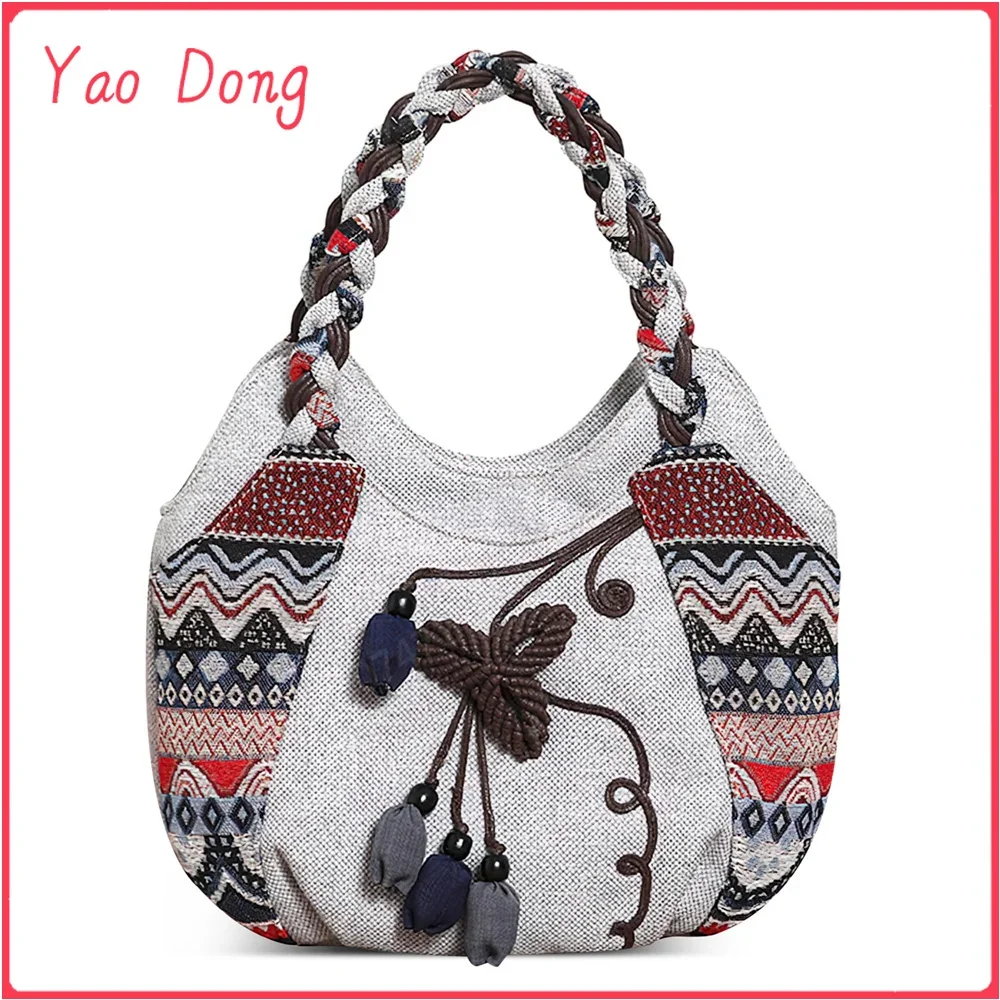 Yao Dong Women Handbags Vintage Canvas Bag Ladies Canvas Handbag Casual 2024 Woven Small Handbag Fabric Gout Craft Female Handba