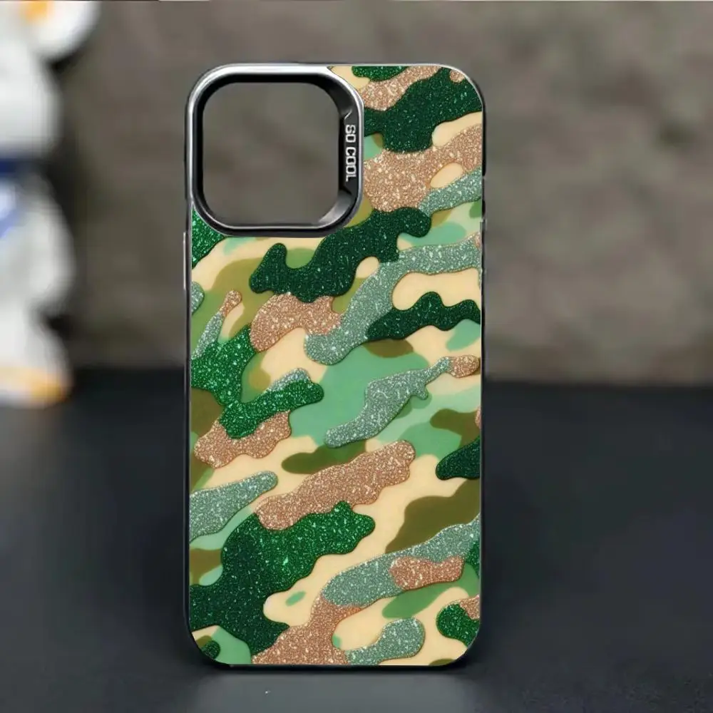 Funda de teléfono con patrón de camuflaje verde adecuada para iPhone 17 16 15 14 13 12 11 Pro/Max/Plus contraportada anticaída y a prueba de golpes