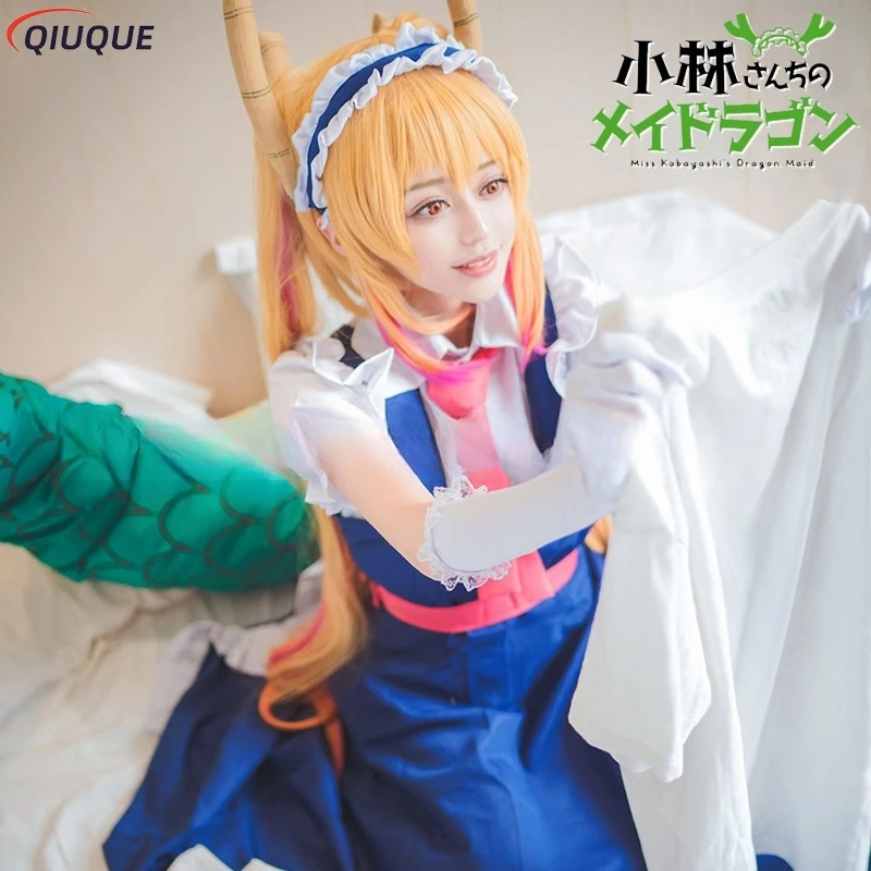 Anime Miss Kobayashi Dragon Maid Cosplay Tohru Cosplay Costume Wig Tail Women Dress Halloween Party Outfits