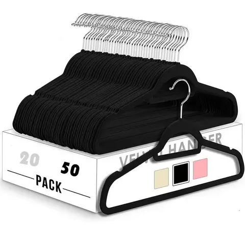 20/50 Pack New Premium Quality Velvet Hangers Ultra Thin Non Slip Adult Felt Space Saving Hangers for Closet Heavy Duty Coat Pants Jackets Dress Hangers 360° Swivel Hook