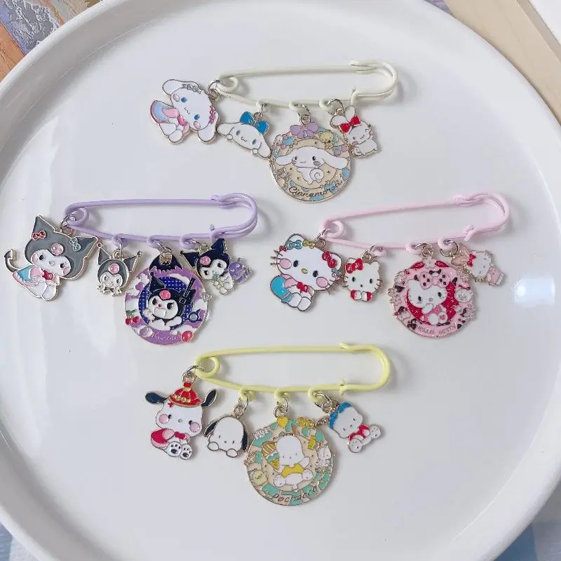 Women Cartoon Sanrio Kuromi Brooch Tighten Waist Button Pants Jeans Adjustable Waist Clip Metal Pins Cute Enamel Bags Hat Badge
