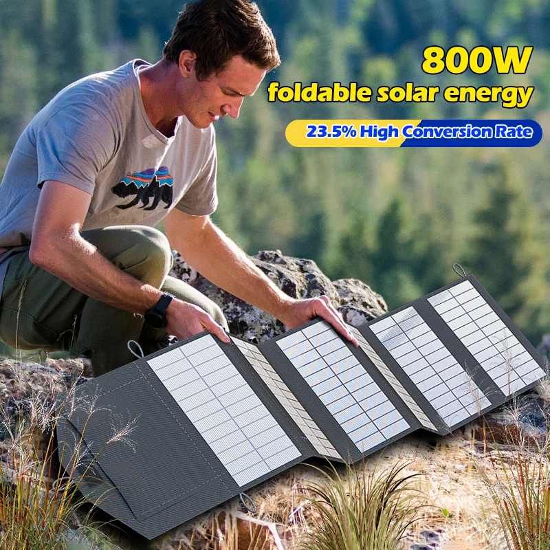 800W Portable Polysilicon Solar Panel Charger USB 5V DC Foldable Solar Panel For Phone Charge Power Bank For Hiking Camping