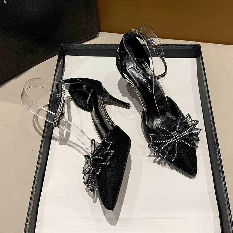 Brand Designer 2026 Light Gold Crystal Butterfly Knot Open in The Middle Women Lady Ankle Strap Evening Dress Shoes Spring Pump