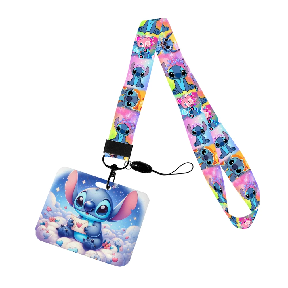 Kartun Stitch Hari Valentine Lanyard untuk kunci rantai Id kartu kredit penutup Bus pemegang kartu lencana hadiah pribadi