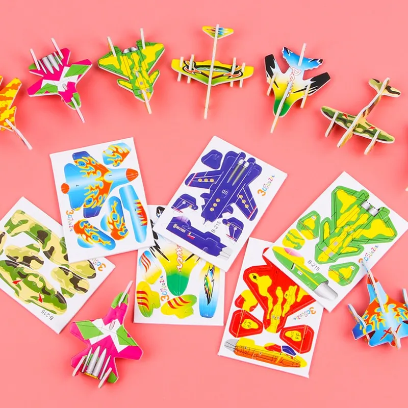 10 sztuk kreatywny śliczny papierowy samolot Puzzle 3D Cartoon DIY Mini samolot czołg dinozaur montaż Model dla edukacyjnych zabawek dla dzieci