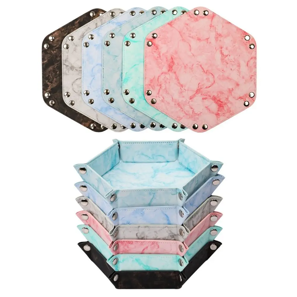 

New PU Leather Desktop Storage Tray Double-sided Hexagonal Miscellaneous Storage Box Multifunctional Portable Key Plate Table