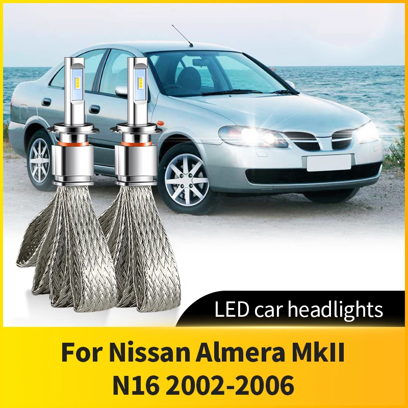 

2 шт. автомобильные светодиодные фары дальнего/ближнего света 9600LM 96W 12V CSP безвентиляторные фары с Canbus H7 Canbus противотуманные фары для Nissan Almera MkII N16 2002-2006