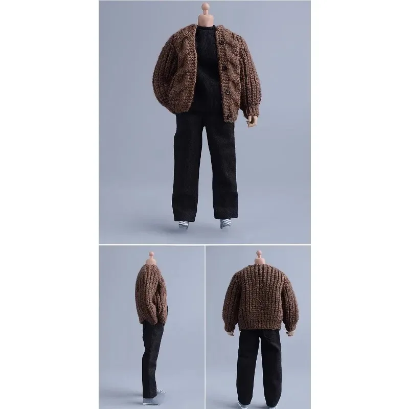 

Handmade 1/12 Scale Trend Soldier Knitwear Sweater Coat Model with A Zipper Button Fit BJD 6'' Action Figures Body Doll