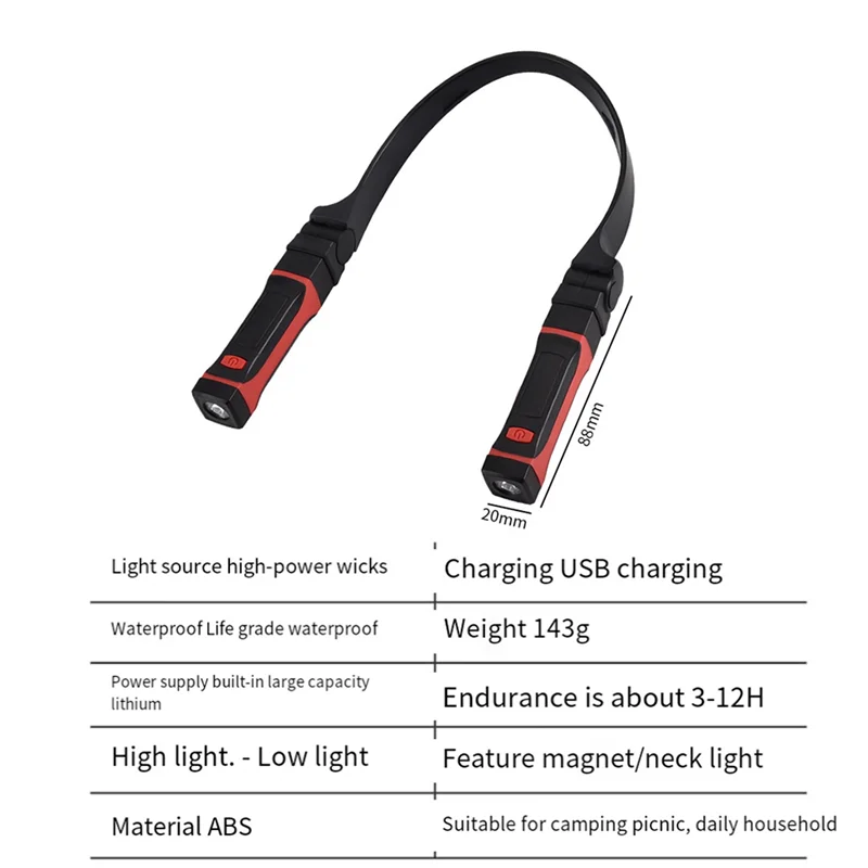 VOFUN-4X Lampu Leher Lepas Pasang Isi Ulang, Lampu Kerja LED Dengan Basis Magnetik, Lampu Mekanik Bebas Tangan, Dipakai di Leher