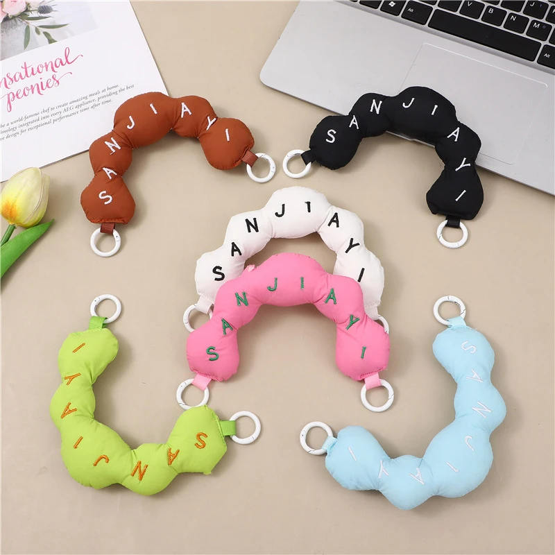 컬러풀 풀 단추 케이스 숄더 스트랩, 미니멀리스트 자수 레터 충전 코튼 손목 스트랩, 패션