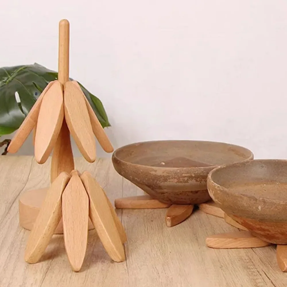 4PCS Creative Tree Shape Wood Placemat Anti Scald Heat Resistant Table Mat Table Decoration and Accessorie Pot Stand Cup Holders