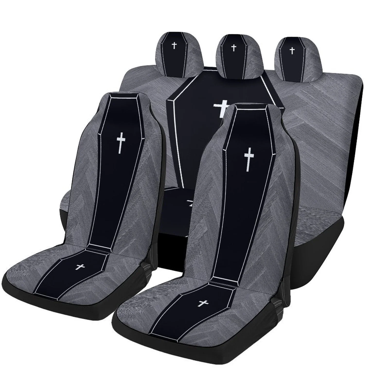 

Coffin Cross Floor Designed Car Seat Cover Set For Most Cars, Trendy Novelty High-quality Car Seat Protector Covers Full Set, Un