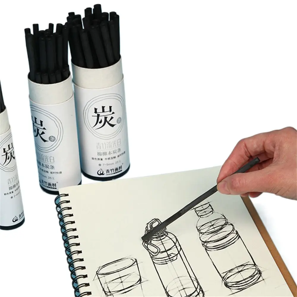 Black Color Charcoal Sticks Vine Charcoal Willow Charcoal Charcoal Bars Strong Color Professional Drawing Charcoal Pencils