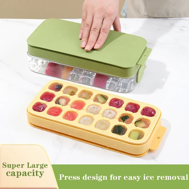 21 Grids Ice Cube Mold Silicone Press Type Ice Cube Tray Storage Box Refrigerator Ice Cube Maker Popsicle Mold Cold Drink Tools