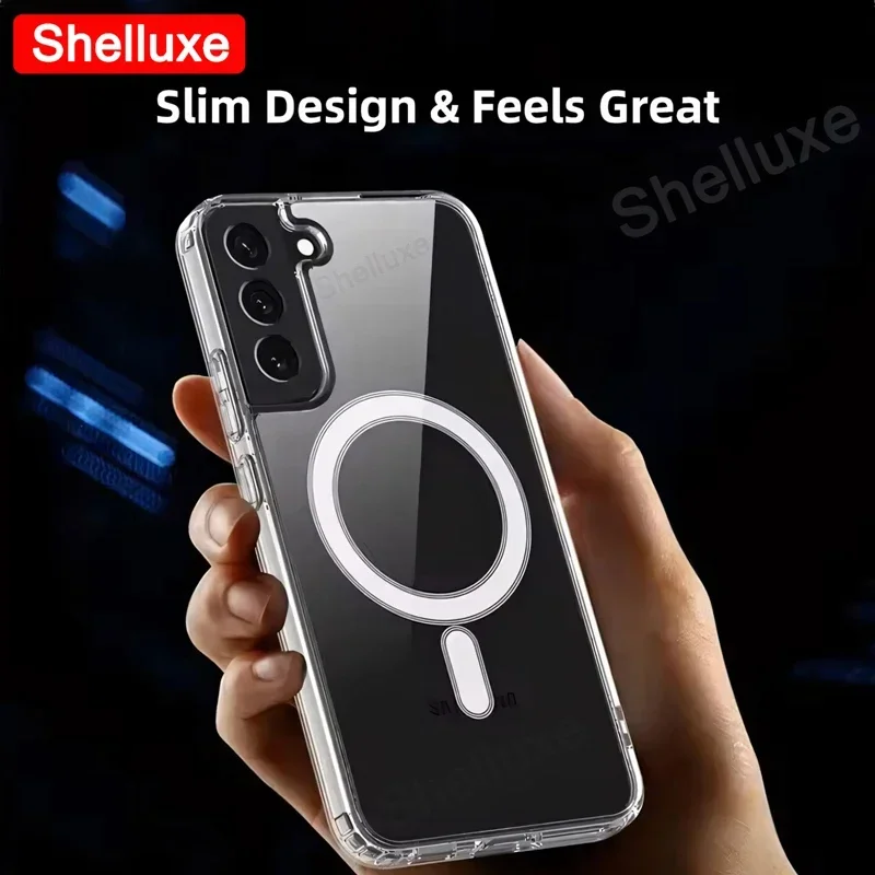 For Magsafe Magnetic Case Shelluxe For Samsung Galaxy S25 S24 S23 Ultra S22 Plus S25+ Wireless Charging Shockproof Clear Cover
