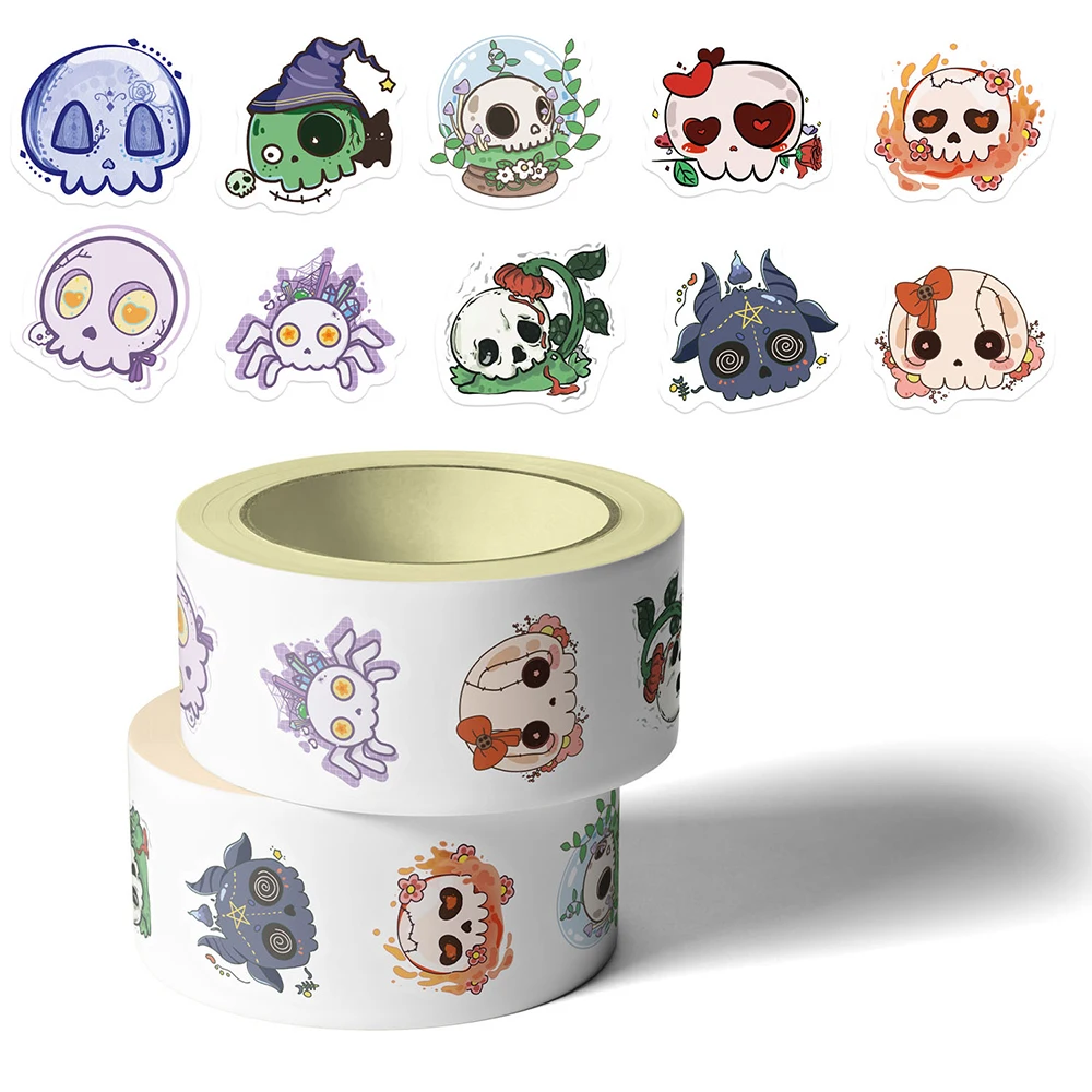

500pcs/Roll Cartoon Cute Halloween Groovy Skull Stickers Funny Goth Sealing Decals Toy DIY Laptop Decoration Sticker Reward Gift
