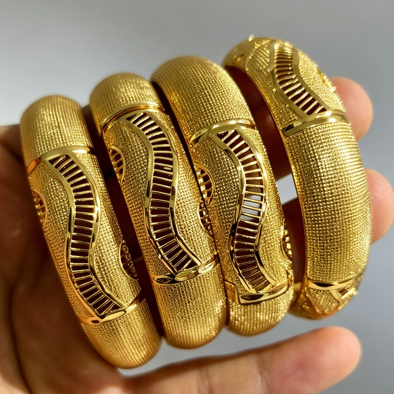 Bangls 4Pcs/lot Ethiopian Africa Gold Color Bangles For Women Flower Bride Bracelet African Wedding Jewelry Middle East Items