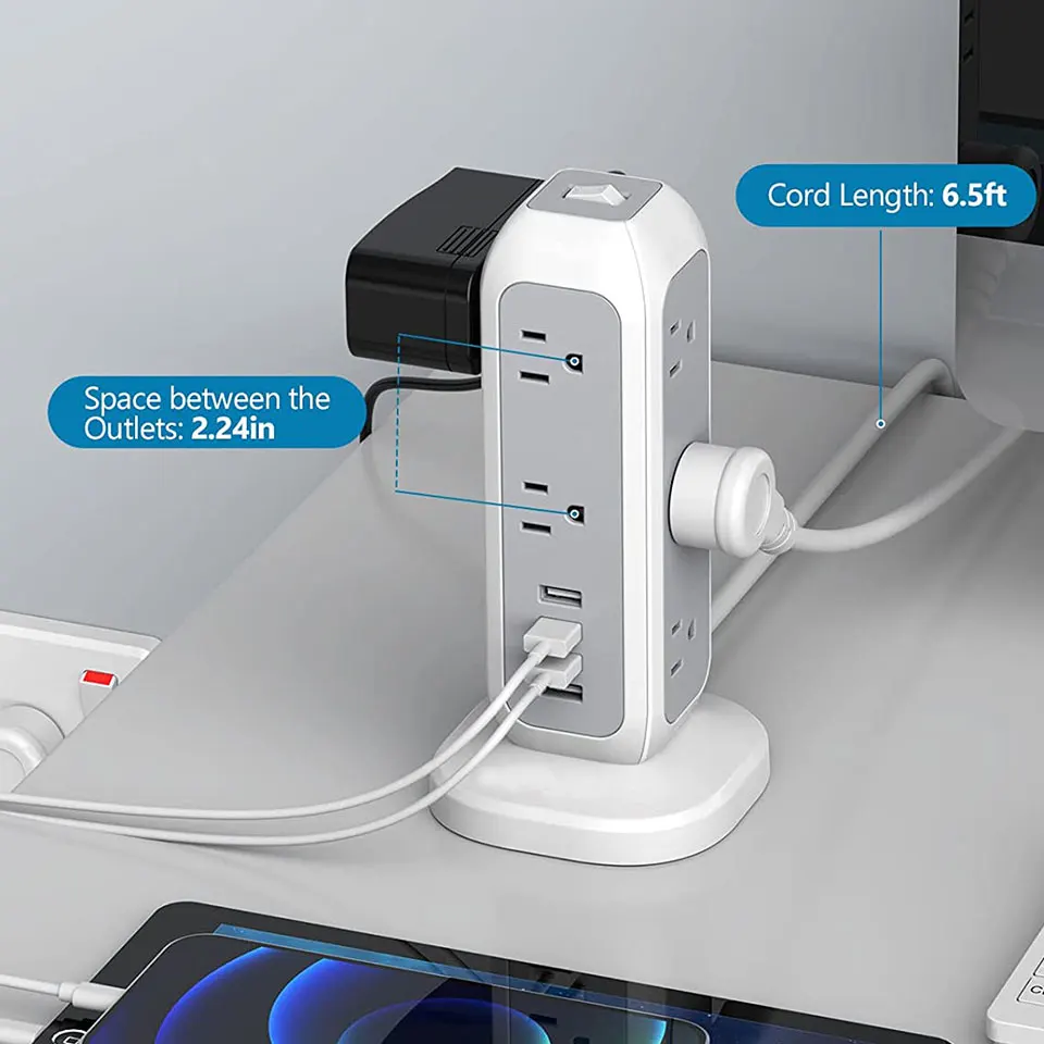 Multi Plug Outlet US Electrical Tower Socket Extension Surge Protector Cube Travel Power Strip with USB Ports 15A SDK