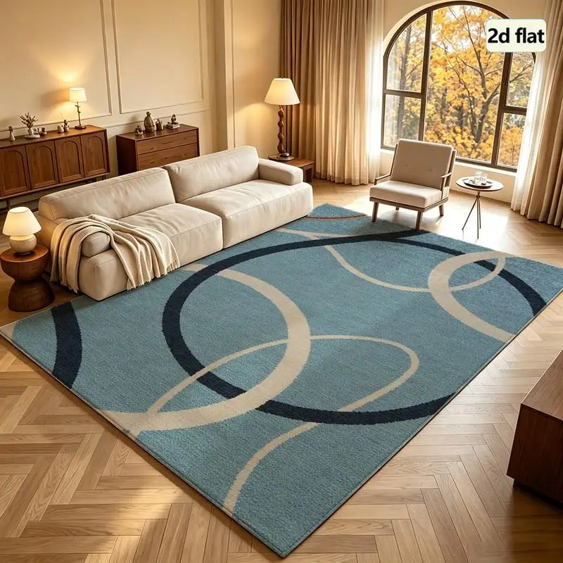 1PC Light Blue Interlocking Circles Area Rug Room Decor For Farmhouse Entryway Rug Home Decor Living Room Small Washable Rug Coastal Rugs Porch Playroom Hallway Laundry