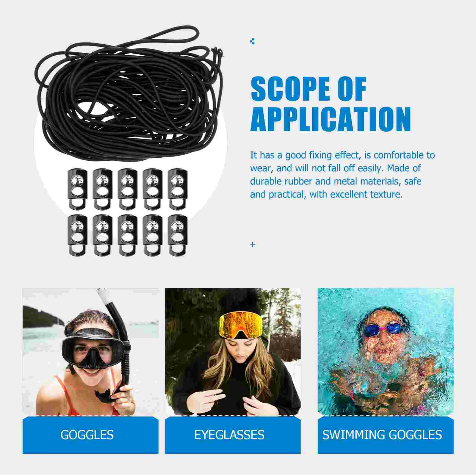 10 Sets Lanyard Drawstring Goggle Rope Swimming Goggles Bungee Straps Metal Rubber Eyeglasses for