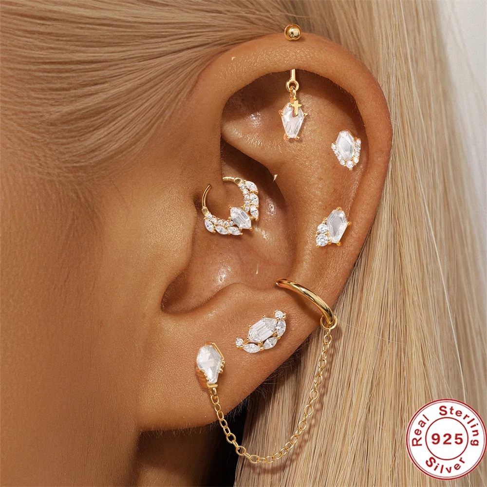 AIDE 925 Sterling Silver Shiny Blue Glass Stud Earrings Opal Stud Ear for Girl Holiday Ear Bone Piercing Earrings Fine Jewelry