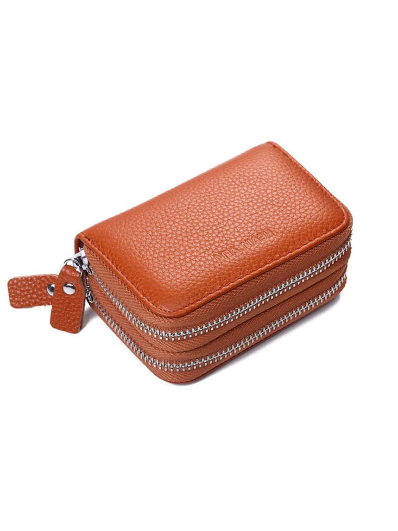

Fashion Credit Card Holder Wallet Genuine Leather Double Zipper Large Capacity Lady Card Case