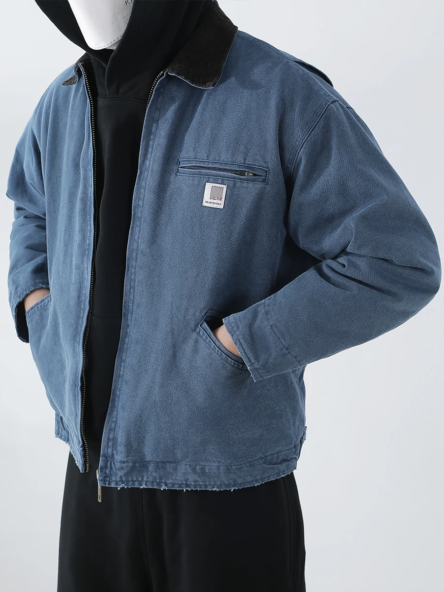 

Unblank Retro Waed Detroit J97 Jaet New Snow Cotton Workwear Coat for Men Youth Trendy Loose Fit Long Sve ort Sle