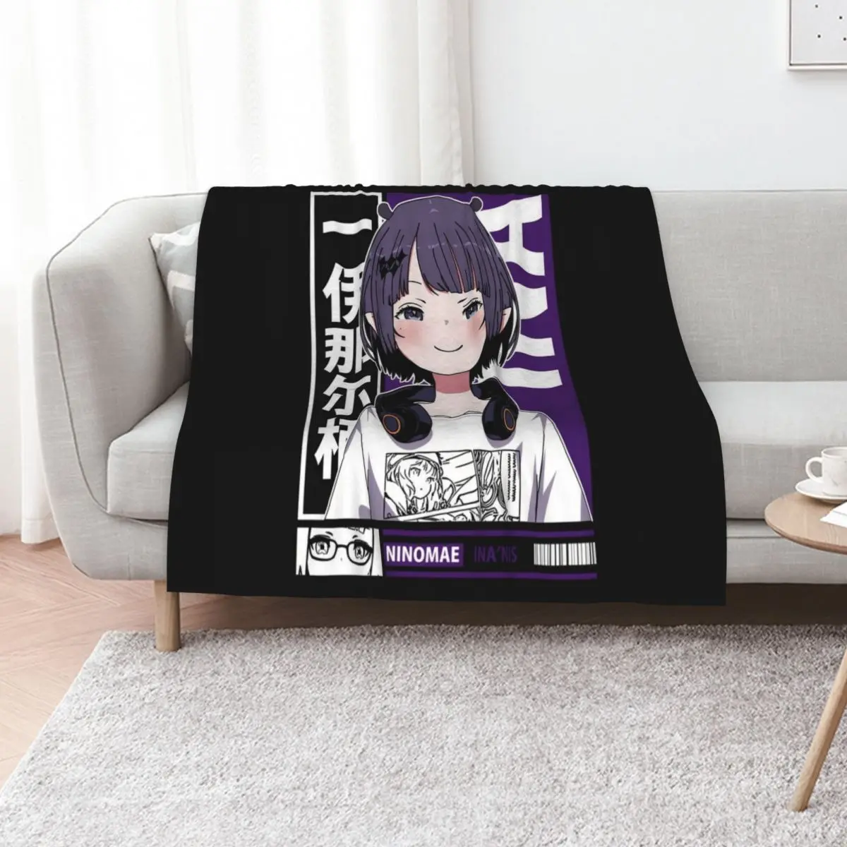 

Ninomae Inanis Ina Smug Throw Blanket Hair Soft Plush Plaid Weighted Thin Blankets