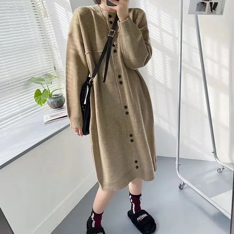 

Women Knitted Cardigan Sweaters Long Cardigan Autumn Knit Sweater Casual Long Sleeve Single Breasted Y2k Mid Length Coat