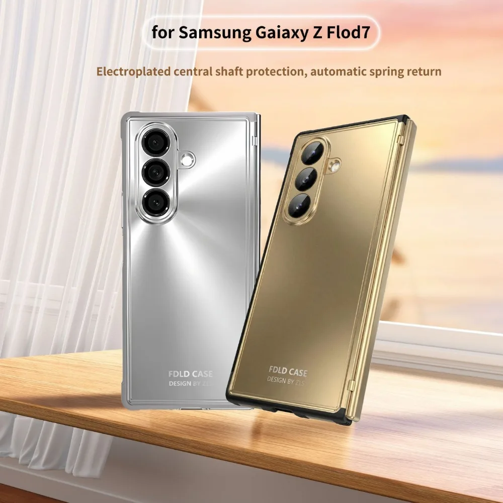 

For Samsung Galaxy Z Fold7 Phone Case Electroplated Transparent Spring Hinge Shell Film Full Protection Anti-drop Folding Covers